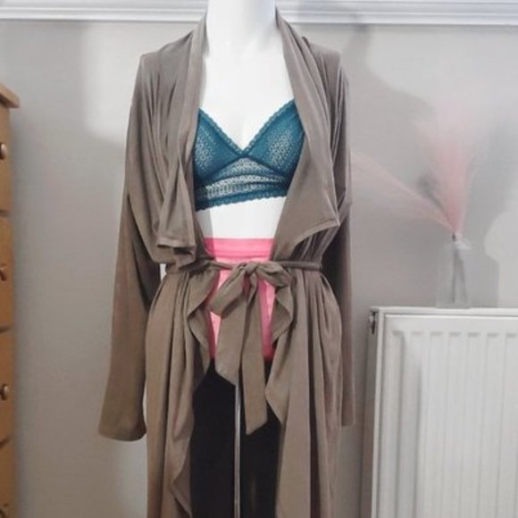 Long Tie Waist Suedette Cardigan Robe - Picture 1 of 12
